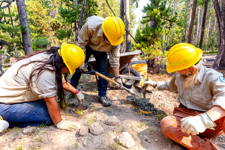 YCC Alpha Crew 2021 Canyon Campground bear box installation: pouring concrete