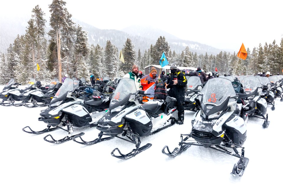 Snowmobile groups stopping at madison warming Hut