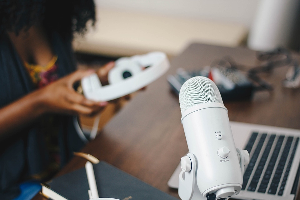 Woman podcast desk