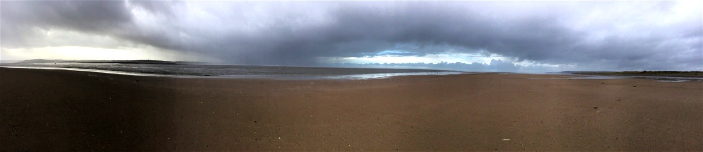 Cormorants Fishing, Rain Clowds, Crow Point, Saunton Sands Beach, Braunton , Devon. Apple Ipod Panoramic Photo . 8th Jan 2023