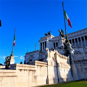 Looking up at Monument to Vittorio Emanuele II first King of united Italy Rome Italy