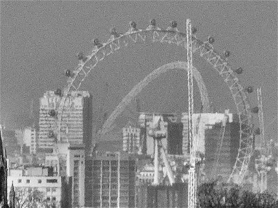 Taken from the round window of Eltham Palace. The London Eye and Wembley Arch. Direct line of sight. Wembley is exactly 16 miles from Eltham Palace.