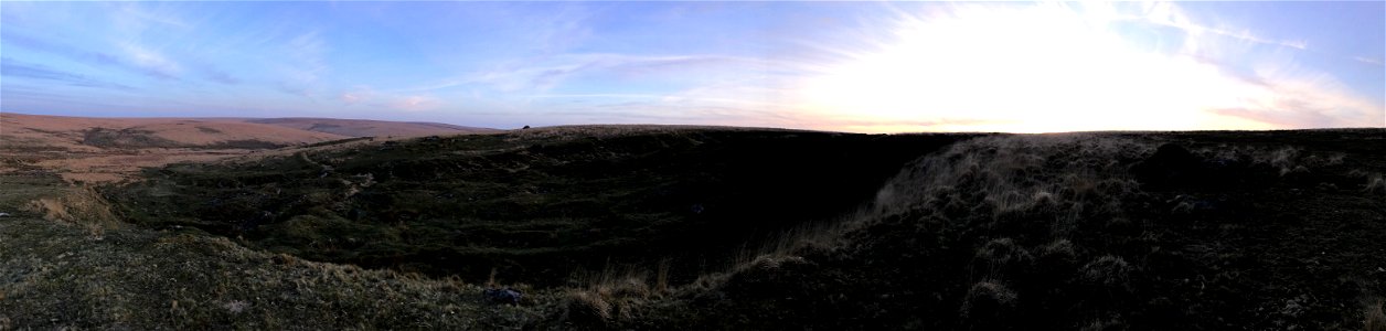 Sunset, Evil Combe, Dartmoor National Park, Devon, UK. 16th April 2022 (Apple Ipod Panoramic Photo)