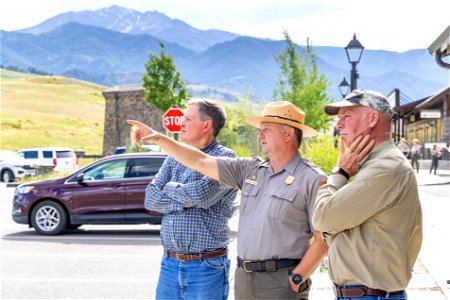 Yellowstone flood event 2022: Superintendent Cam Sholly shows Montana Governor Gianforte and Montana Senator Daines the work being done to the Old Gardiner Road