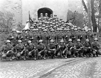 SC 334913 - MP detachment that took part in the Army Day ceremonies that were held at Ft. Ehrenbreitstein, Koblenz, Germany. The men are of the 28th Division, First U.S. Army. photo