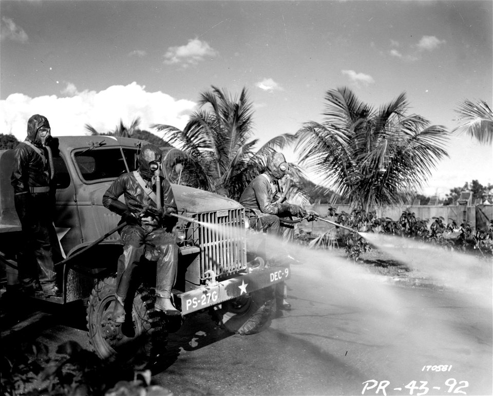 SC 170591 - Photo shows Decontaminating Unit in operating a gas apert. 15 March, 1943.
