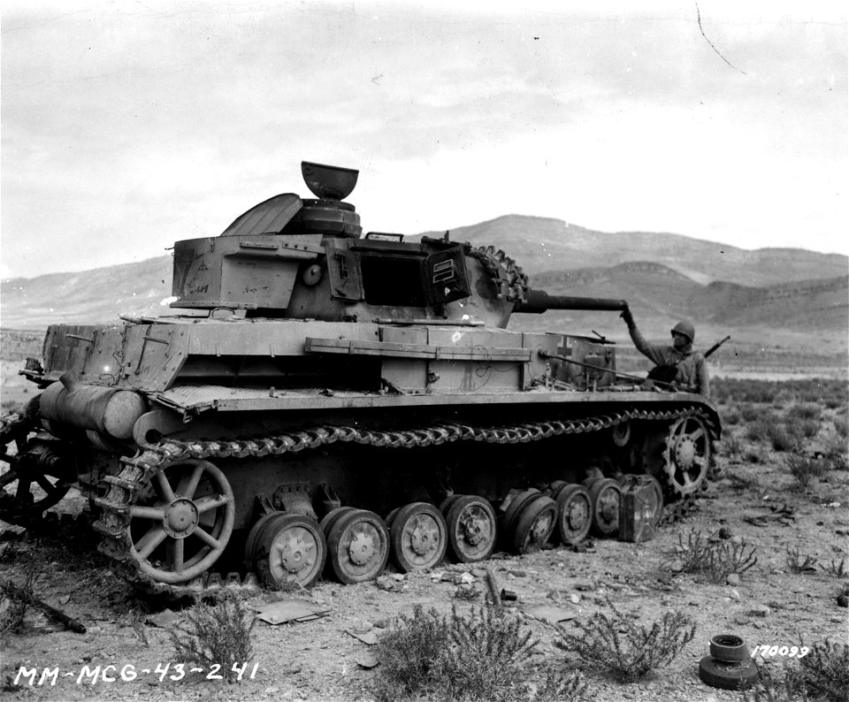 SC 170099 - A German Mark IV tank knocked out by American artillery fire.