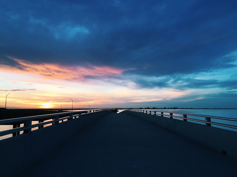 Sunset over the Bridge and Bay in Tampa, Florida