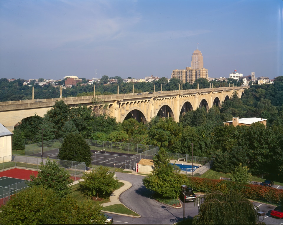 Albertus L. Meyers Bridge landscape and cityscape in Allentown, Pennsylvania