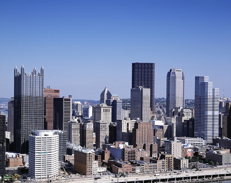 Skyline with skyscrapers in Pittsburgh, Pennsylvania