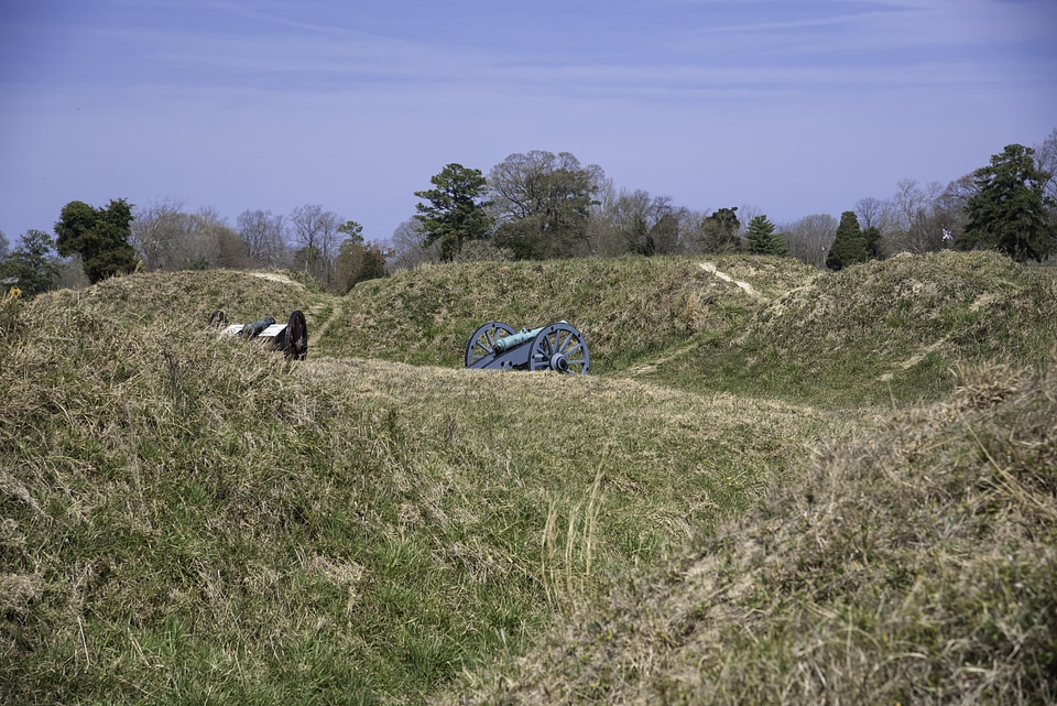 Back View of two cannons from the American Trenches in Yorktown, Virginia