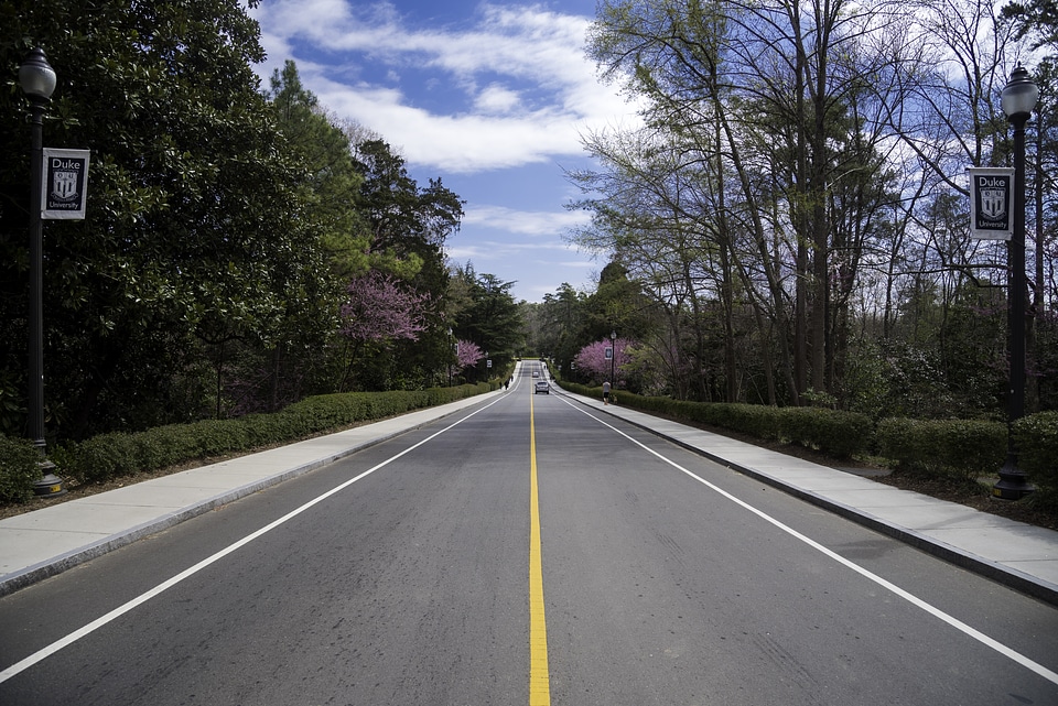 Road under the skies in the Gardens in Duke University in Durham, North Carolina