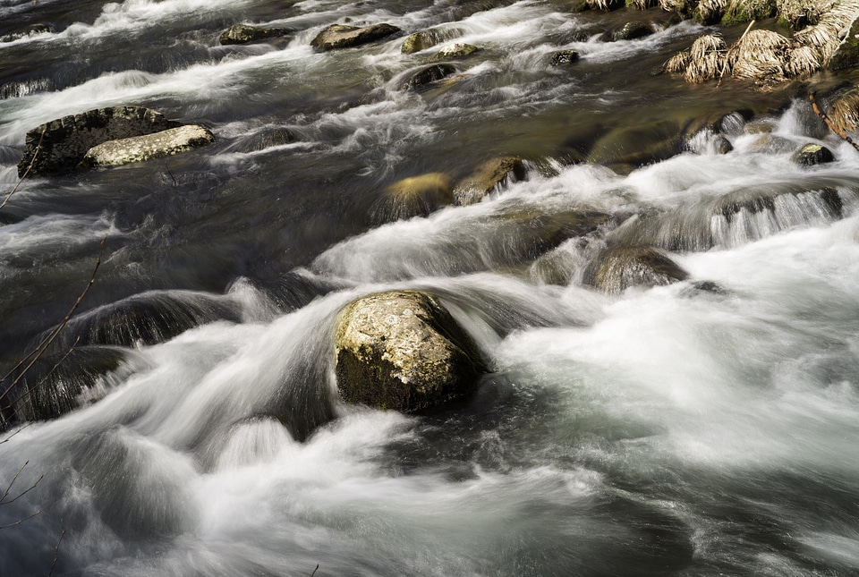 Water and Rapids rushing in the river at Great Smoky Mountains National Park, North Carolina