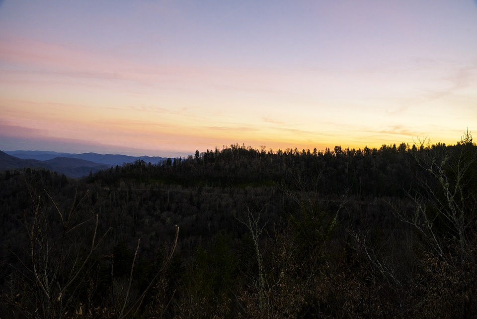 Dusk over the Blue Ridge Mountains in Great Smoky Mountains National Park, Tennessee