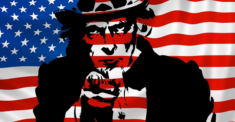 Uncle Sam in front of American Flag photo