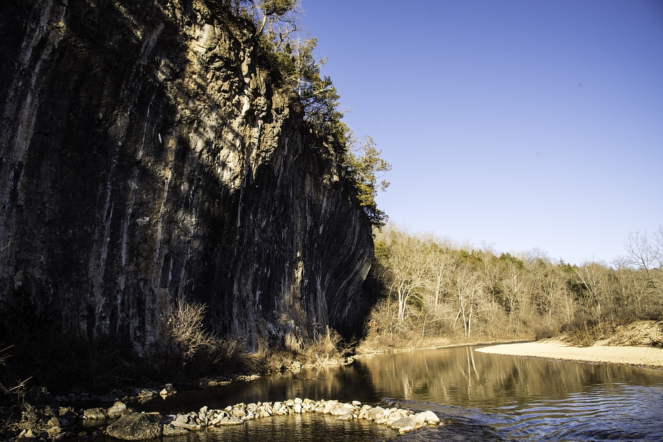Cliffs along the river landscape at Echo Bluff State Park, Missouri