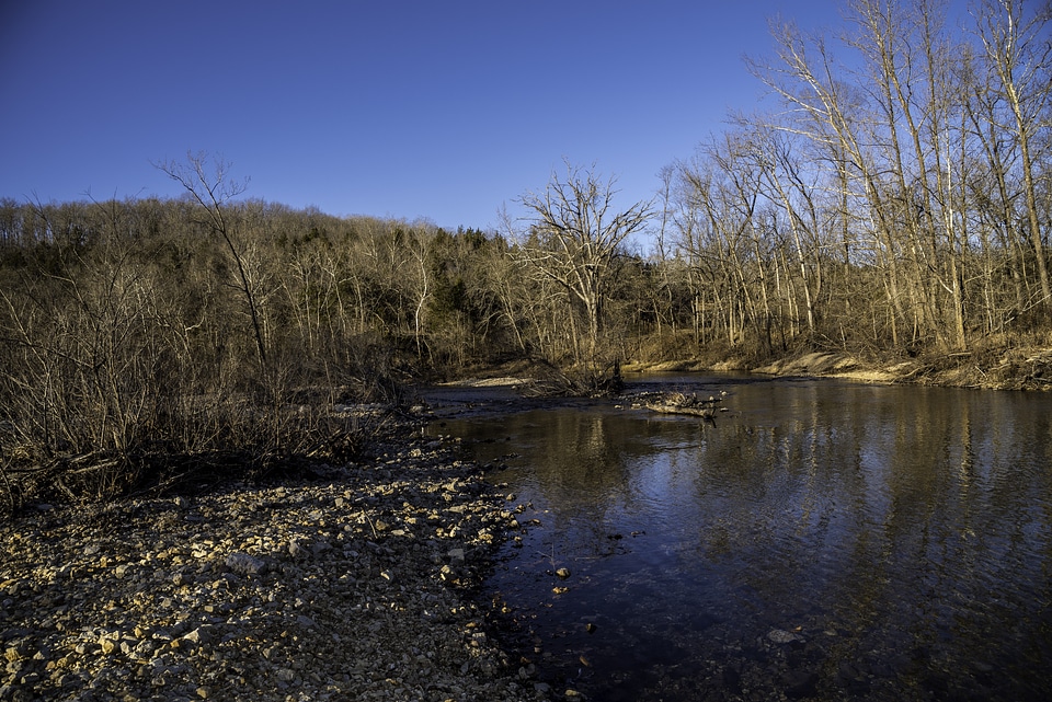 Shoreline and Current River Landscape at Echo Bluff State Park, Missouri
