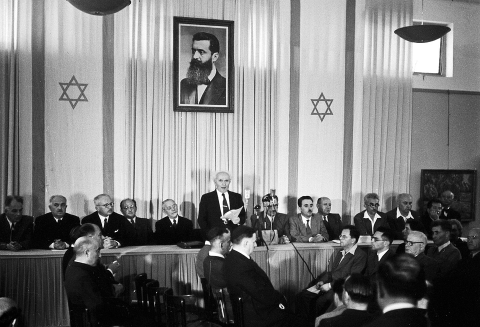 David Ben-Gurion proclaiming the Israeli Declaration of Independence in Israel in 1948