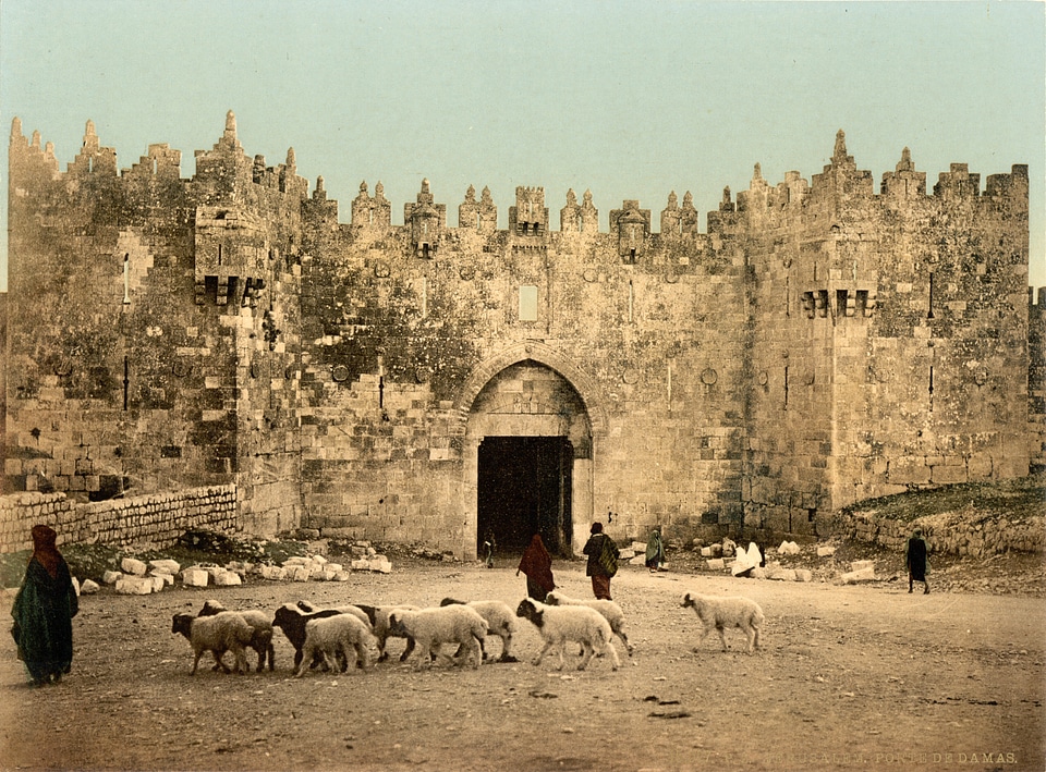 The Damascus Gate around 1900 in Jerusalem, Israel