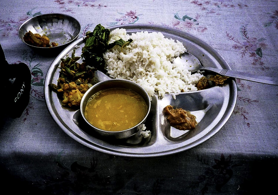 Dal bhat, a typical traditional food in Kathmandu, Nepal