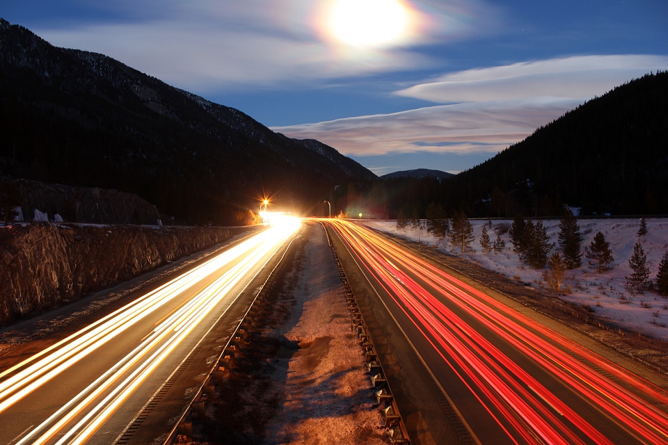 Streaks of Lights on the Colorado Road