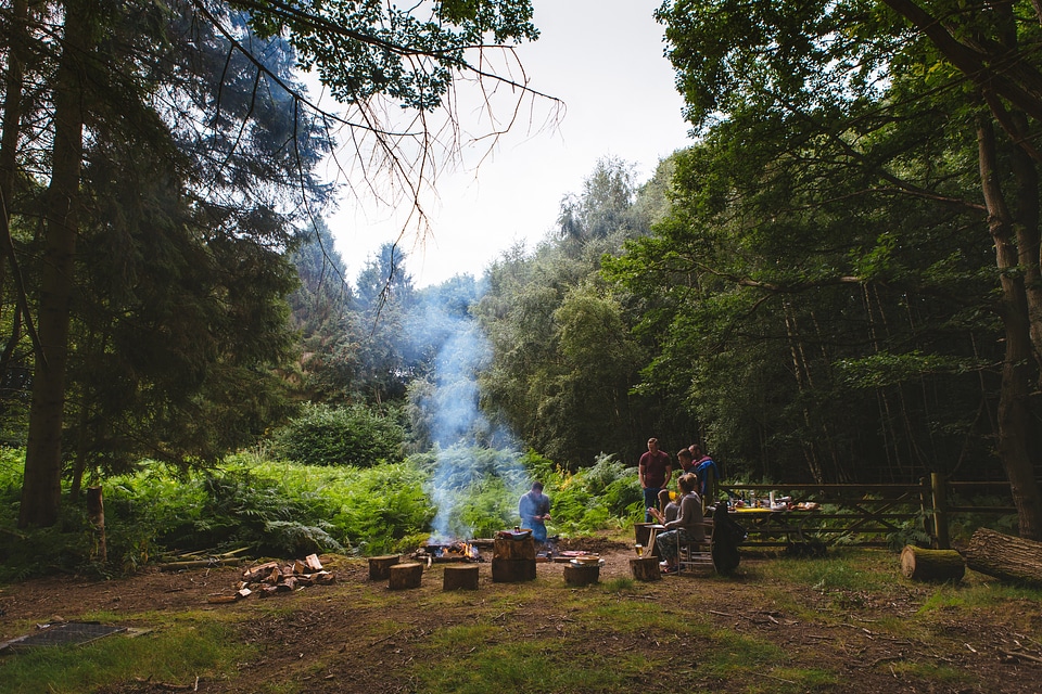 People around the campfire in Bewdley, England