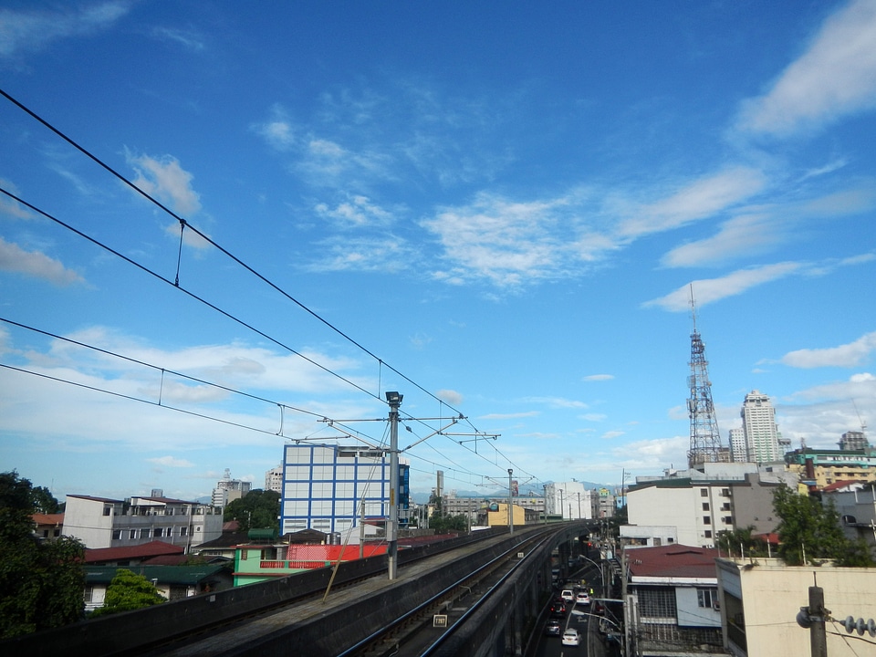 Cityscape of buildings and Marcos Bridge in Quezon City, Philippines