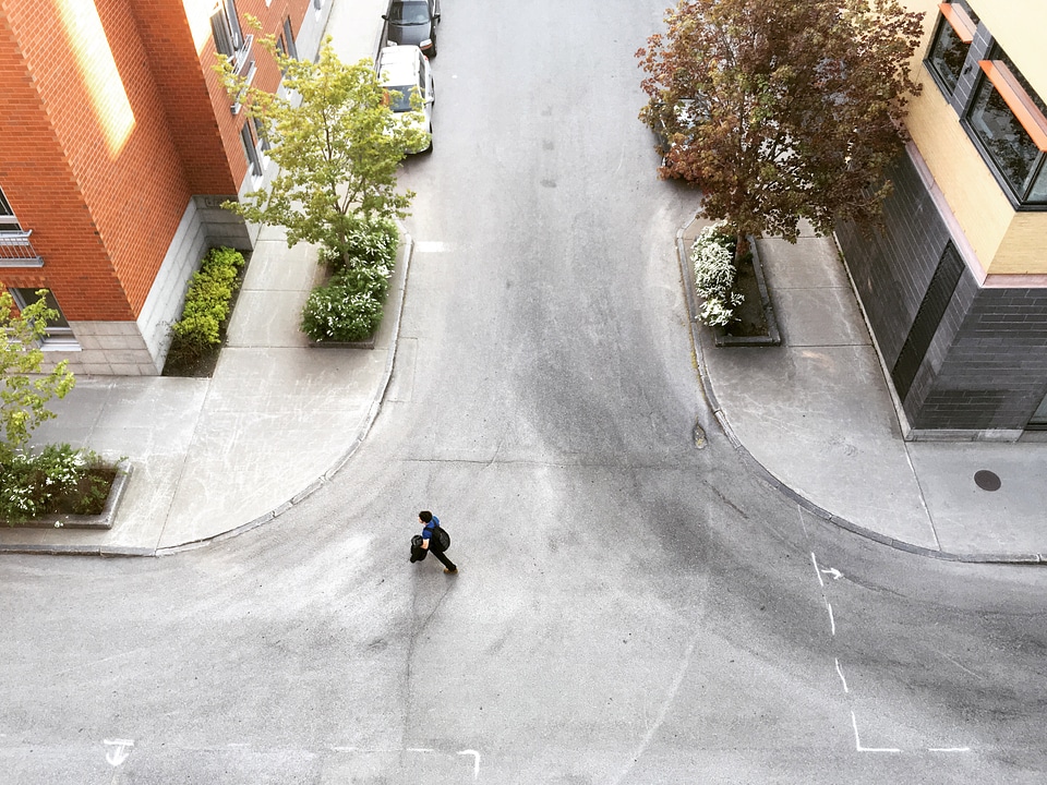 Man walking in the street in Quebec City, Canada