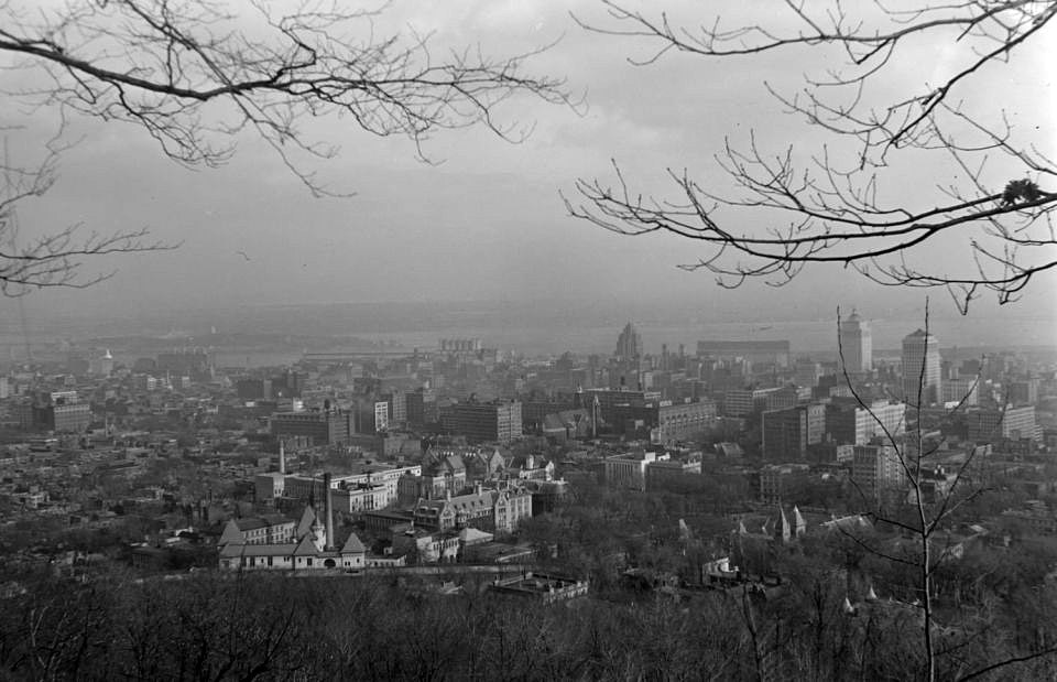 View of Montreal from Mount Royal in 1939 in Quebec, Canada