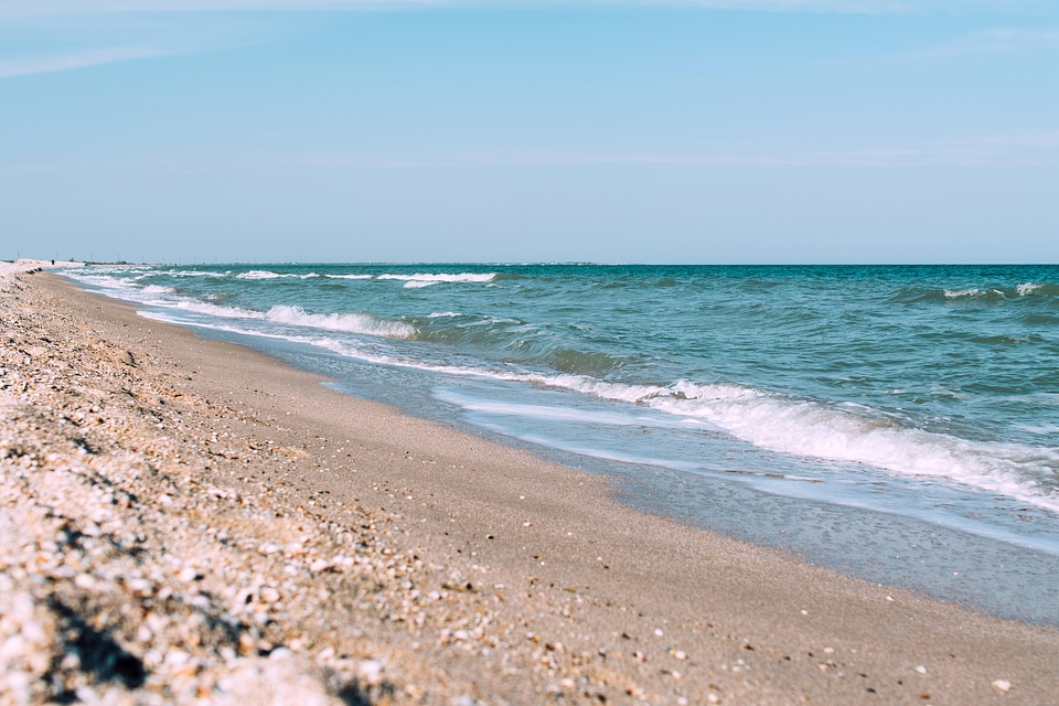 Beach and shoreline landscape in Kyrylivka, Ukraine