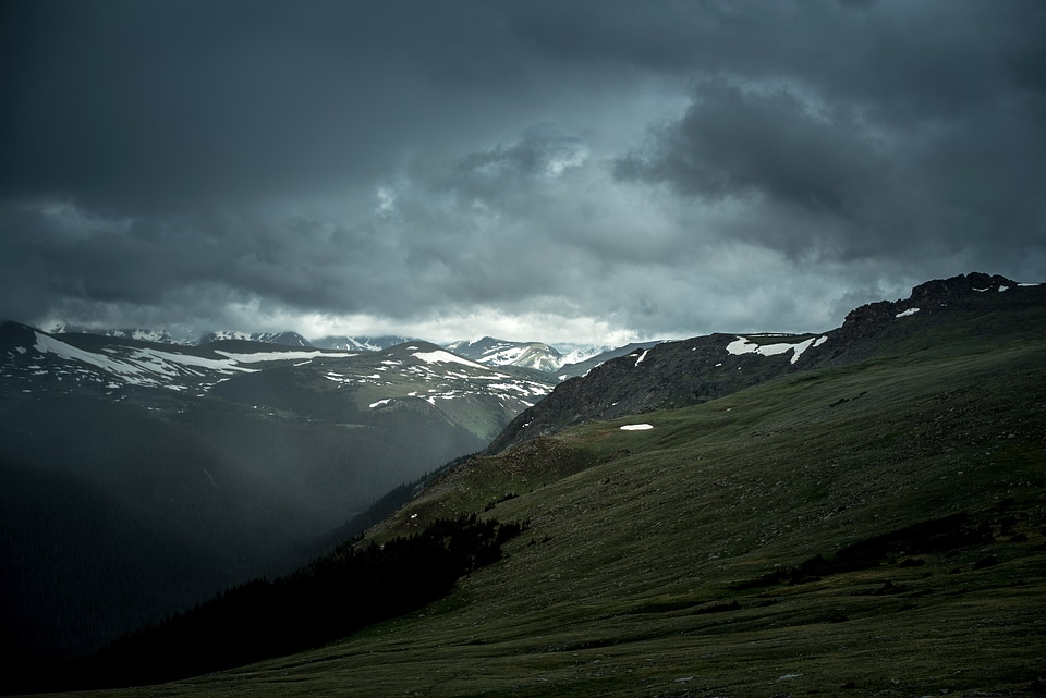 Storm Clouds, landscape, and Mountains in Grand Lake, Colorado