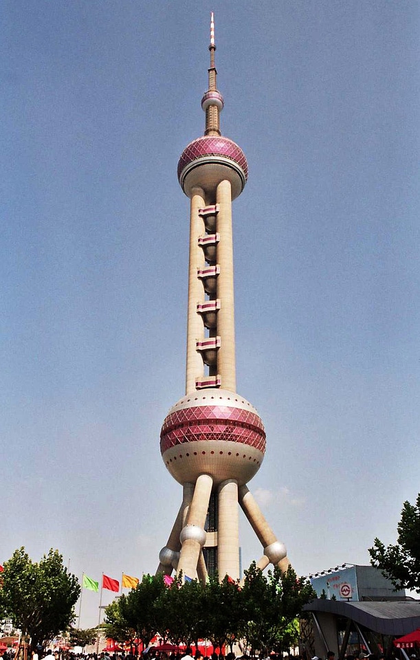 View of the Oriental Pearl Tower in Pudong, Shanghai, China