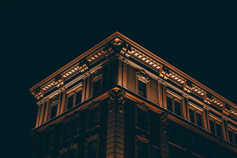 Building at night in Ann Arbor, Michigan photo