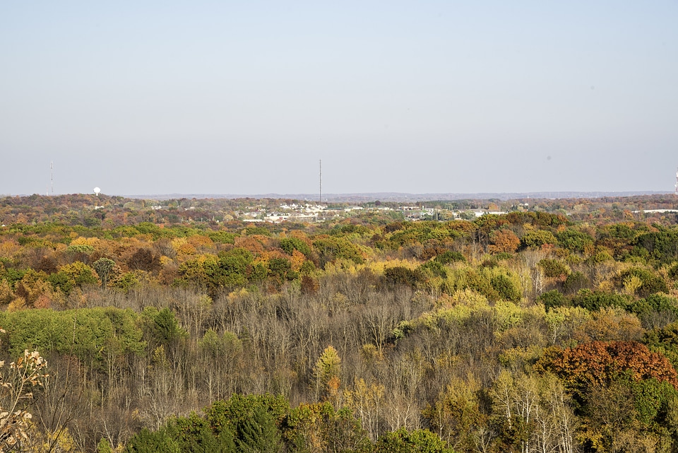 Autumn Landscape with trees and town at Kettle Moraine Forest, Wisconsin