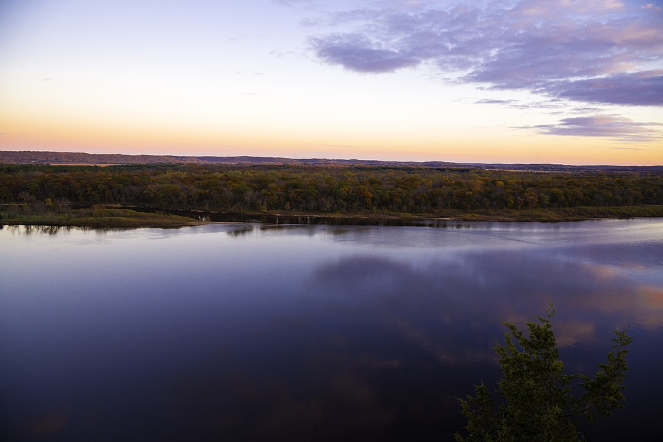 Scenic landscape view across the river at Ferry Bluff, Wisconsin