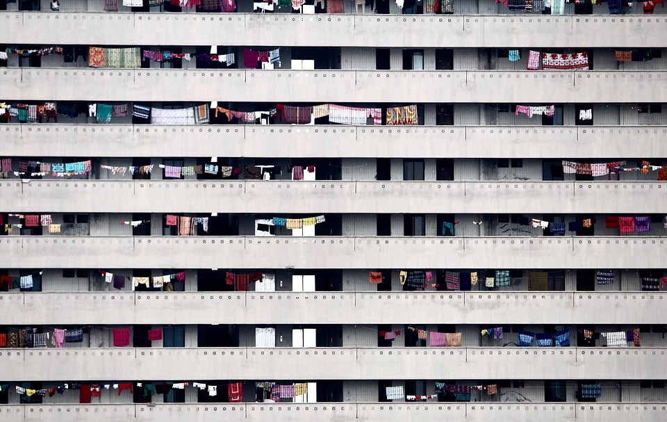 Clothes drying in the Windows in Dhaka, Bangladesh