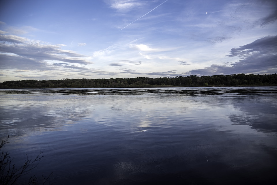 Waters of the peaceful Wisconsin River at Ferry Bluff