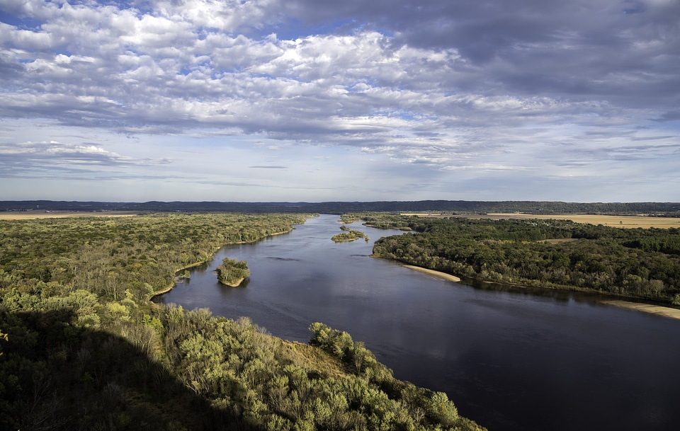 Landscape Valley of the Wisconsin River under the sky and clouds