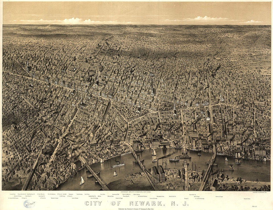 Cityscape of Newark, New Jersey in 1874