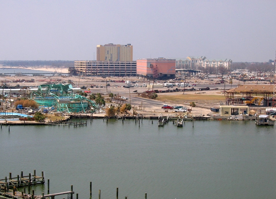 Damage to Marine Life Oceanarium and Casinos at port facility in Gulfport, Mississippi
