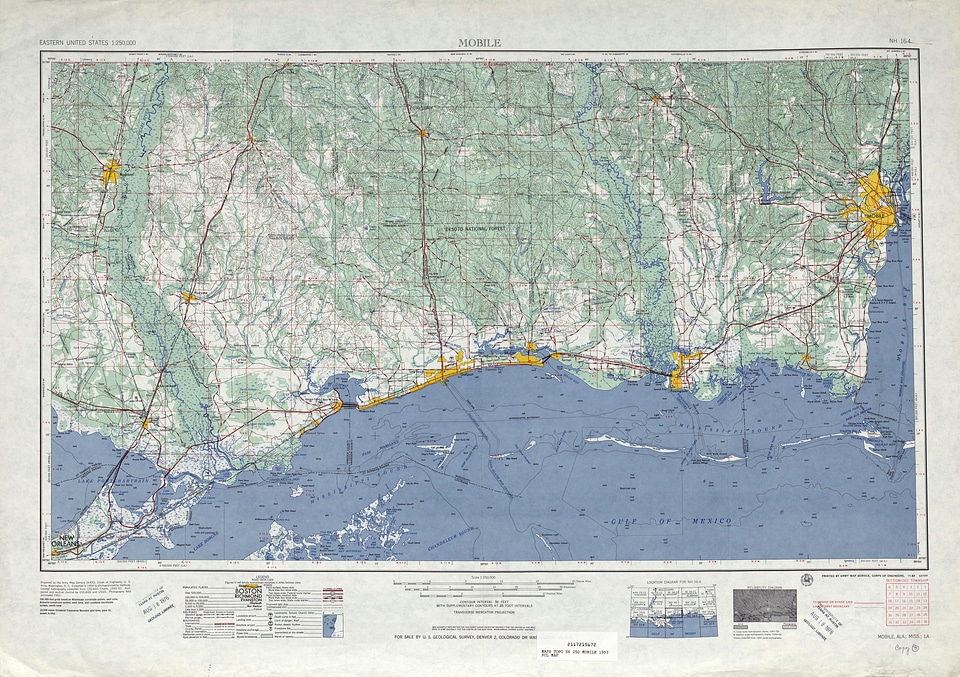 1953 map of the Mississippi Gulf Coast around Gulfport