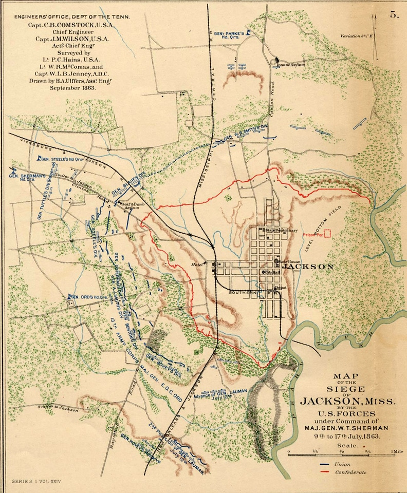 September 1863 map of the Siege of Jackson, Mississippi