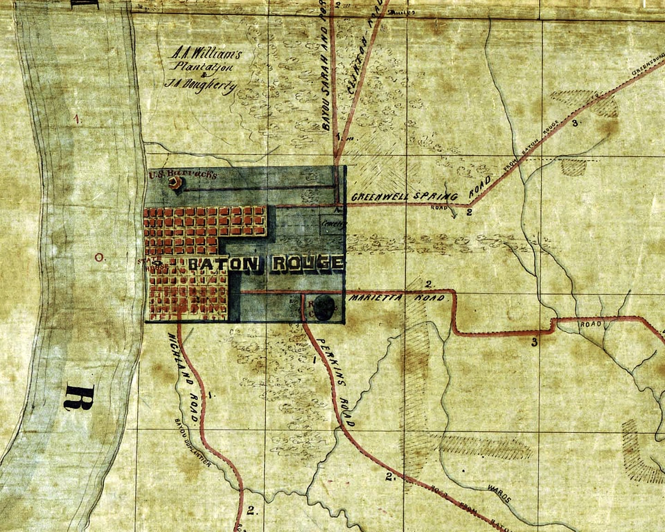 Map of Baton Rouge in 1863 in Louisiana