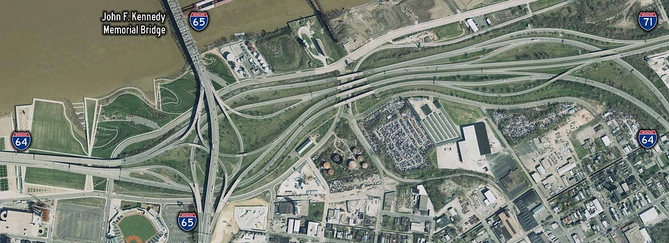 Overhead view of the Kennedy Interchange in Louisville, Kentucky