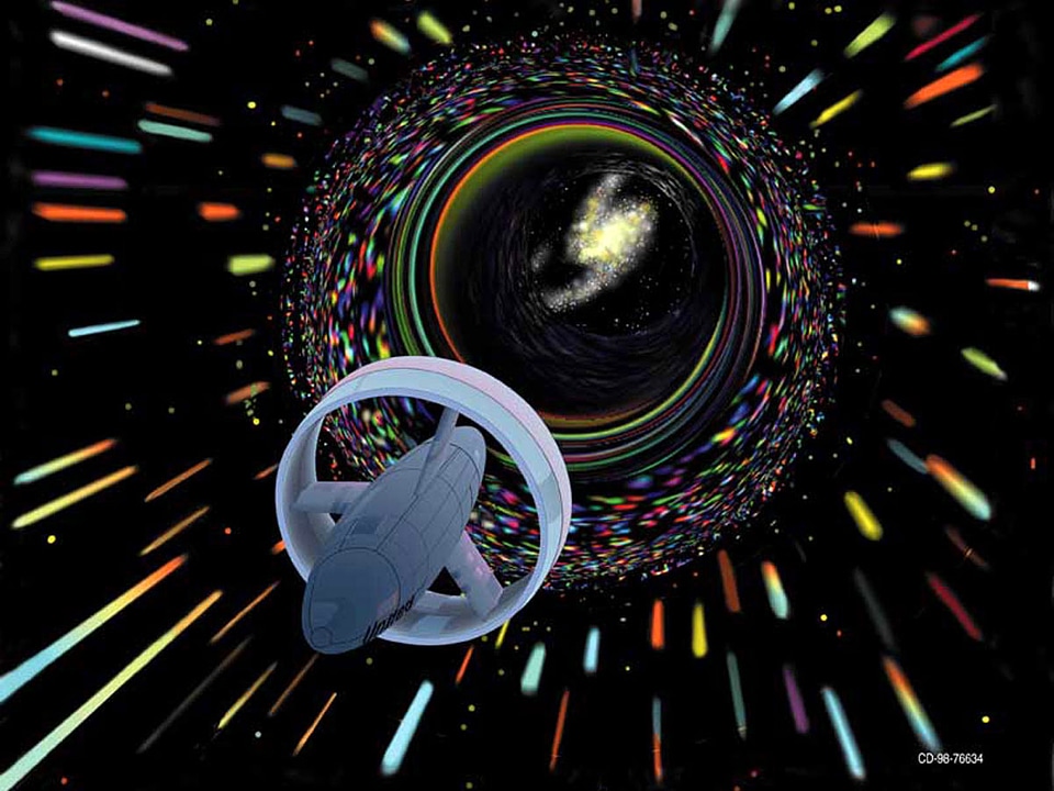 Spaceship traveling through a wormhole