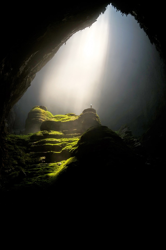 Light shining through on a cave in Vietnam