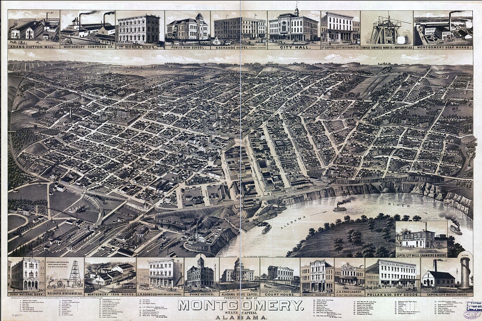Bird's Eye View of Montgomery in 1887, Alabama