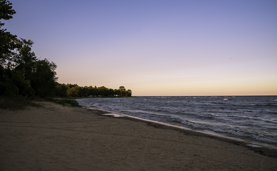 Shoreline of lake Michigan at Dusk at J.W. Wells State Park, Michigan