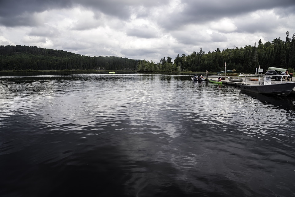 Boats and landscape on the lake in Algonquin Provincial Park, Ontario