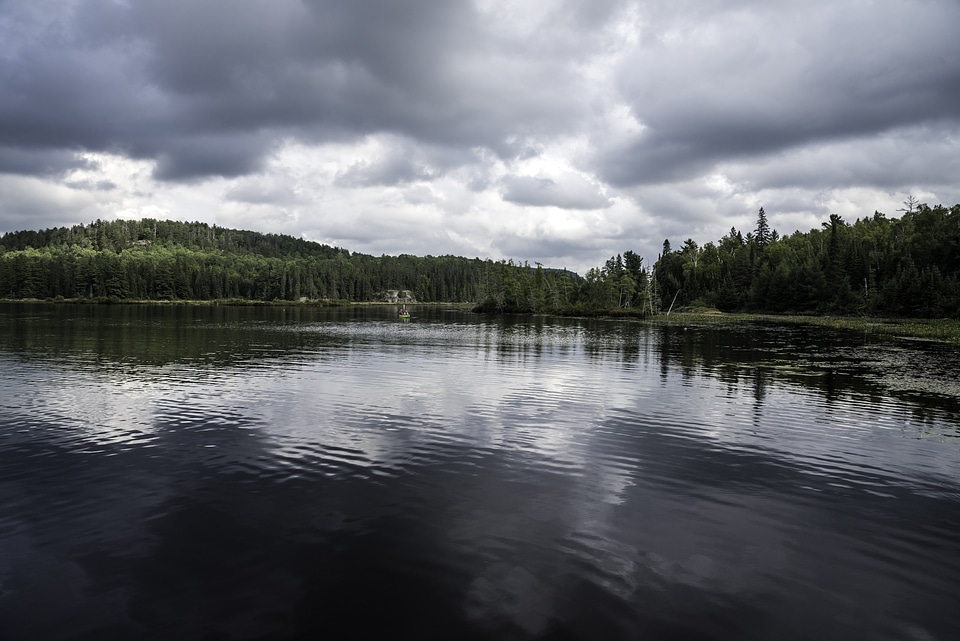 Shoreline, lake, and clouds in Algonquin Provincial Park, Ontario